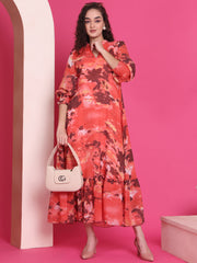 Women Designer Orange Flared Dress