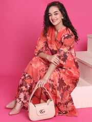 Women Designer Orange Flared Dress