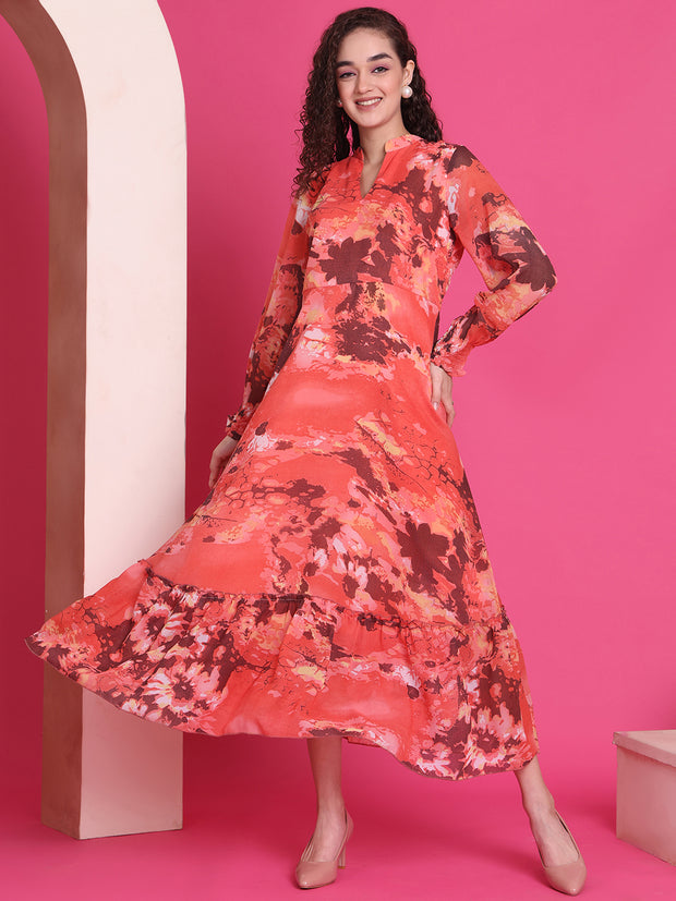 Women Designer Orange Flared Dress