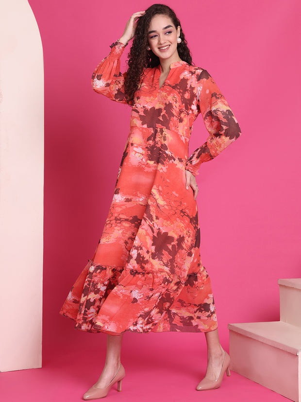 Women Designer Orange Flared Dress