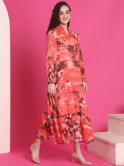Women Designer Orange Flared Dress