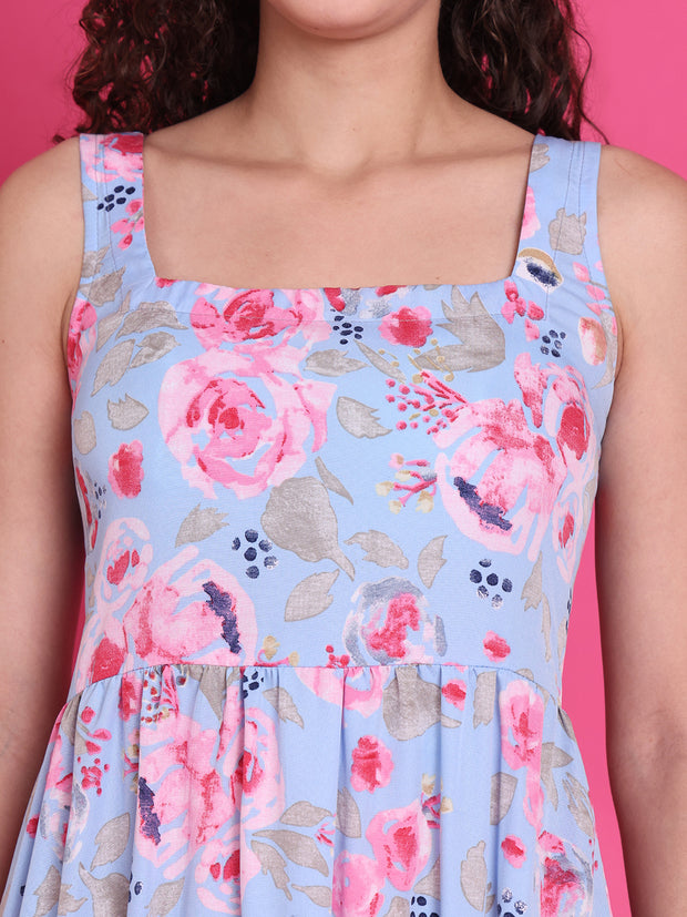 Women’s Blue Floral Tiered Maxi Dress