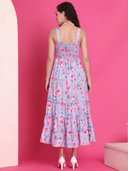 Women’s Blue Floral Tiered Maxi Dress