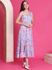 Women’s Blue Floral Tiered Maxi Dress