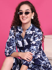 Women A-line Dark Blue Midi/Calf Length Dress