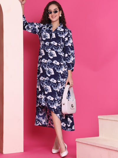 Women A-line Dark Blue Midi/Calf Length Dress