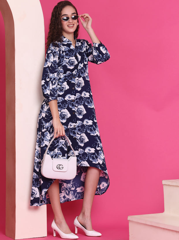 Women A-line Dark Blue Midi/Calf Length Dress
