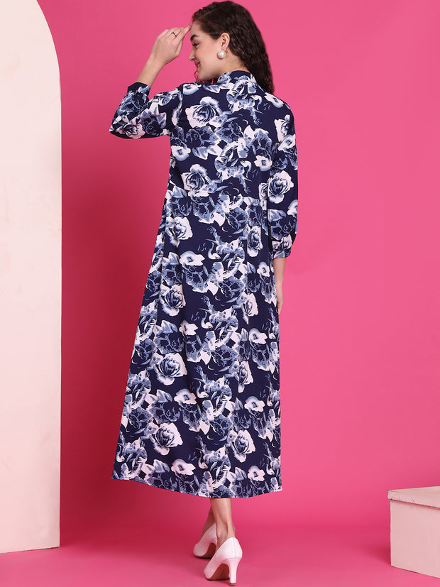Women A-line Dark Blue Midi/Calf Length Dress