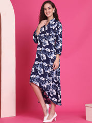 Women A-line Dark Blue Midi/Calf Length Dress