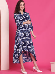 Women A-line Dark Blue Midi/Calf Length Dress