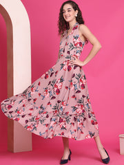 Women Designer Peach Flared Dress