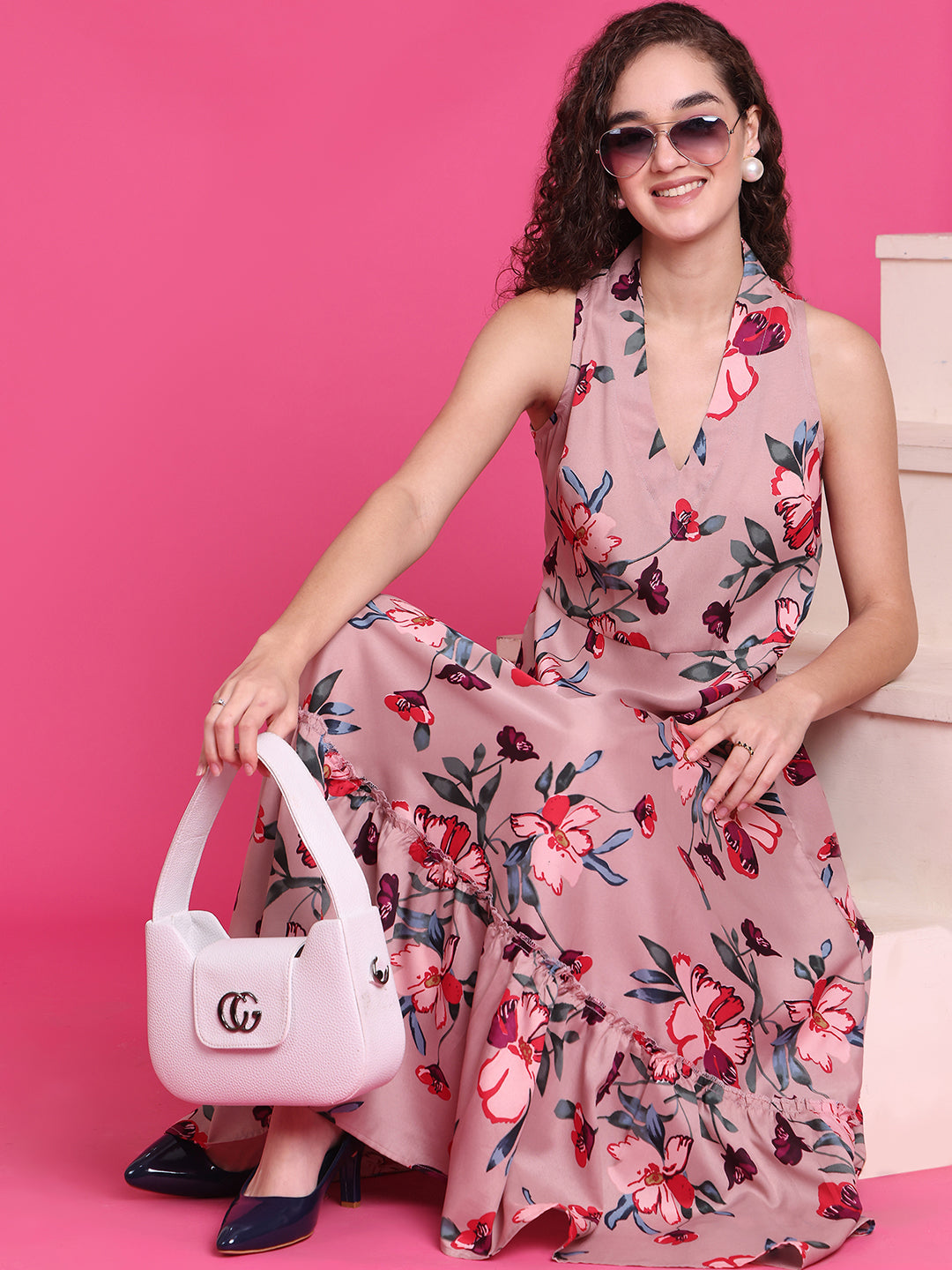 Women Designer Peach Flared Dress Women Designer Peach Flared Dress