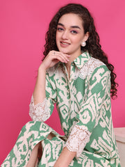 Women A-line Green Midi/Calf Length Dress