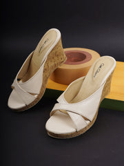 Women Cream Solid Wedge Sandals