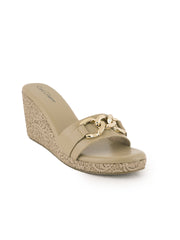 Women Comfortable Beige Wedge Mules