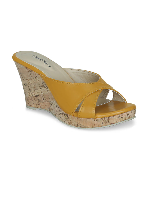 Get Glamr Women Mustard Solid Wedge Sandals