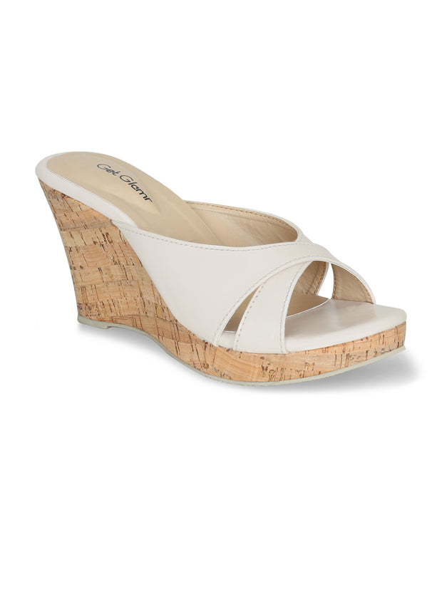 Women Cream Solid Wedge Sandals