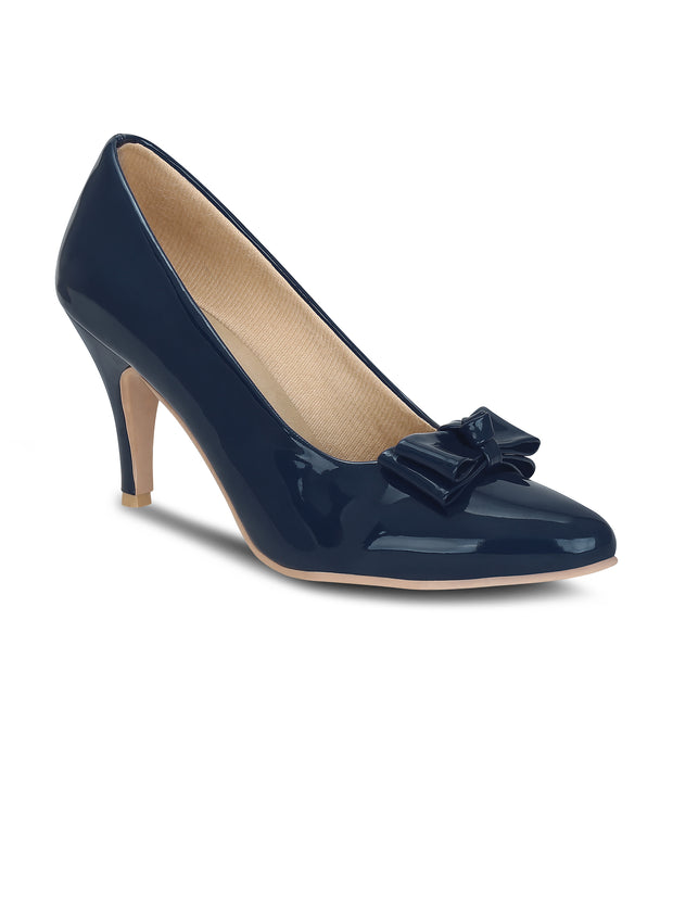 Get Glamr Navy Blue Party Pumps With Bows