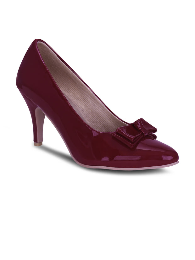 Get Glamr Maroon Stiletto Heeled Pumps With Bows