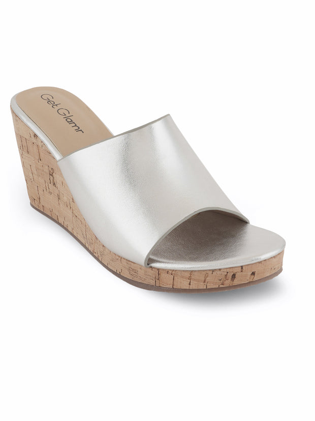 Get Glamr Metallic Silver Slip On Wedges