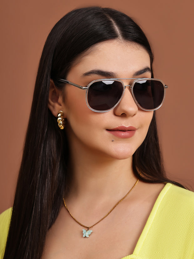 Stylish Full-Rim Silver Aviator Sunglasses