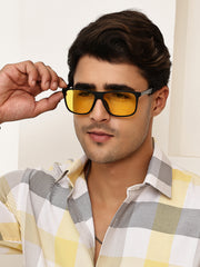 Unisex Yellow Rectangular Sunglasses with UV Protection