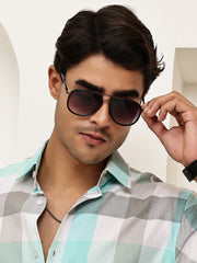 Stylish Full-Rim Grey Aviator Sunglasses