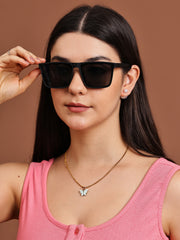 Matte Black Rectangular UV-Protected Sunglasses for Men & Women