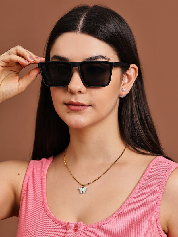 Matte Black Rectangular UV-Protected Sunglasses for Men & Women