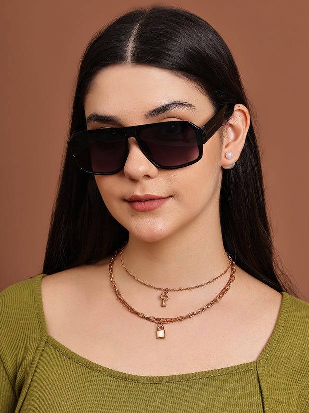 Unisex Black Square Sunglasses with UV Protection