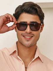 Brown Tinted Rectangular UV-Protected Sunglasses for Men & Women