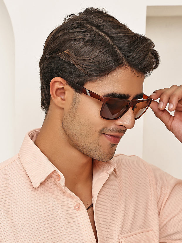 Brown Tinted Rectangular UV-Protected Sunglasses for Men & Women