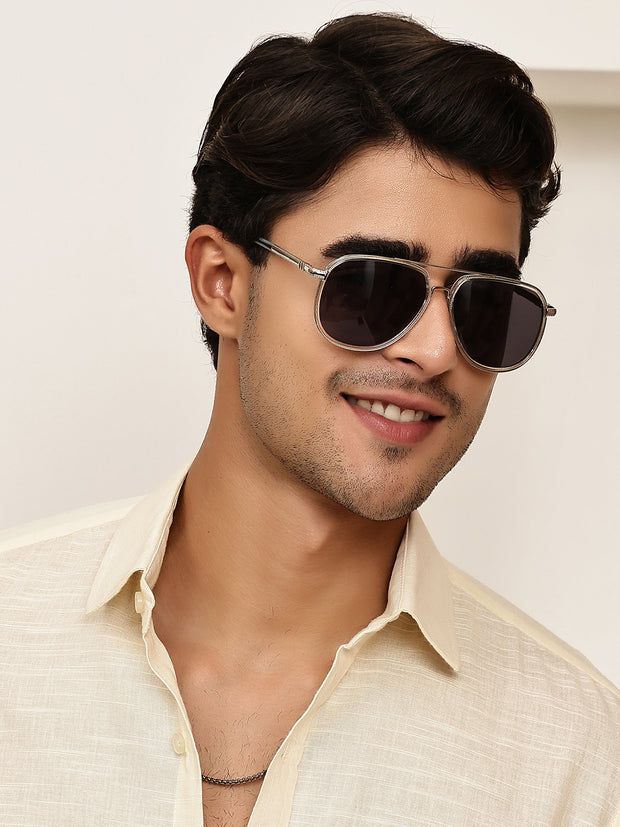 Stylish Full-Rim Silver Aviator Sunglasses