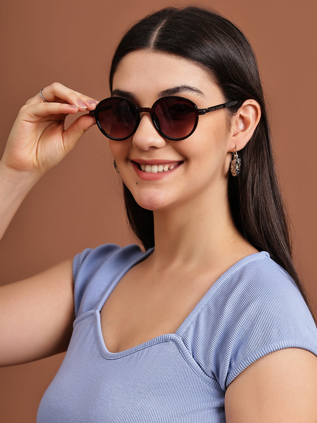 Unisex Brown Round Sunglasses with UV Protection