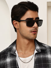 Unisex Grey Rectangular Sunglasses with UV Protection