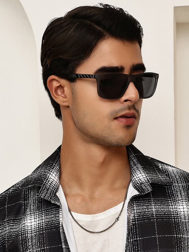 Unisex Grey Rectangular Sunglasses with UV Protection