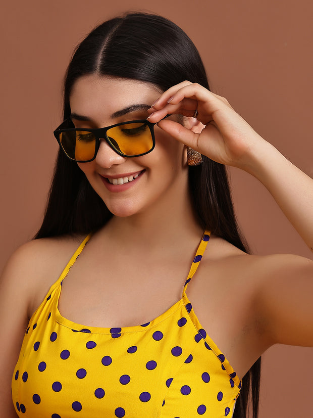 Unisex Yellow Rectangular Sunglasses with UV Protection