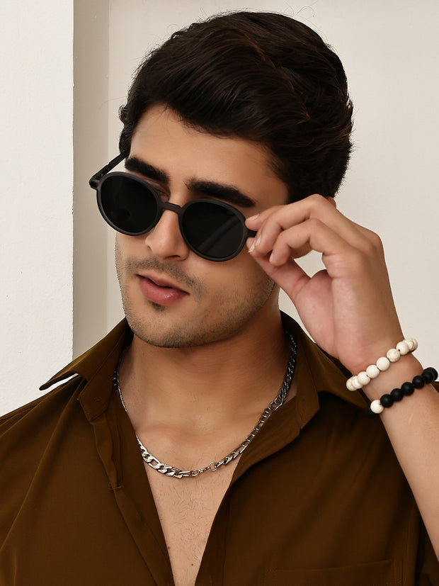 Unisex Grey Round Sunglasses with UV Protection