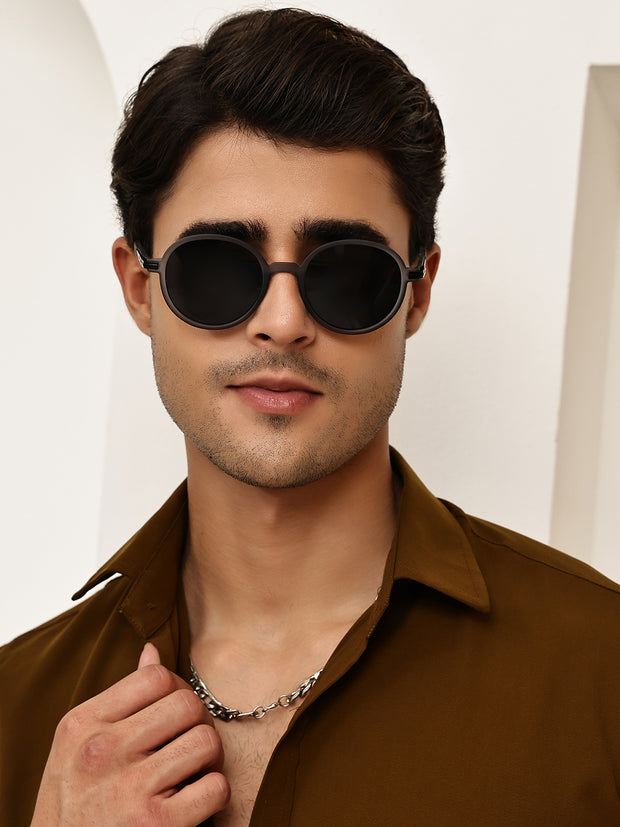 Unisex Grey Round Sunglasses with UV Protection