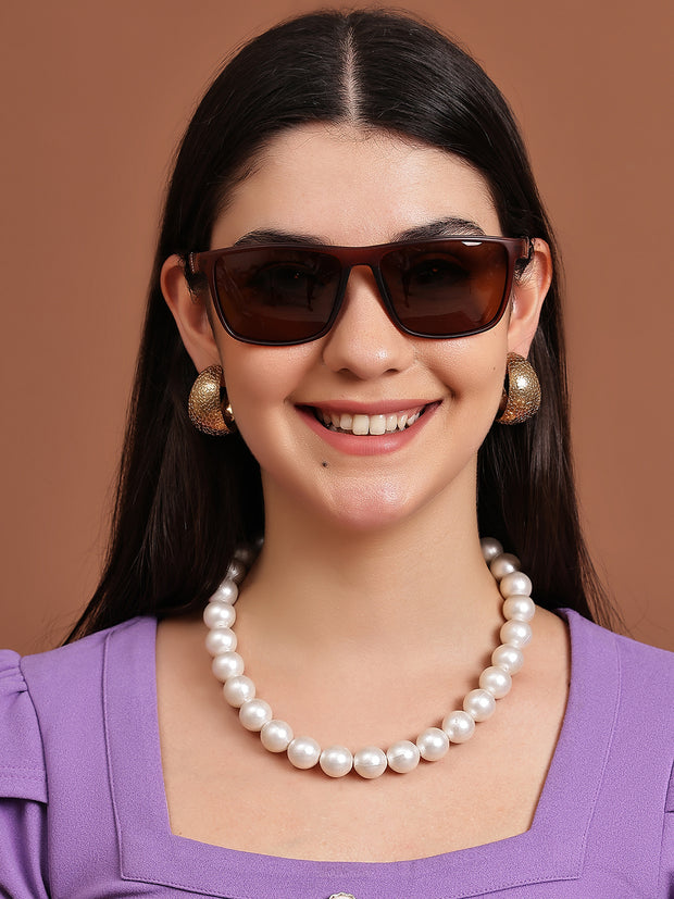 Brown Tinted Rectangular UV-Protected Sunglasses for Men & Women