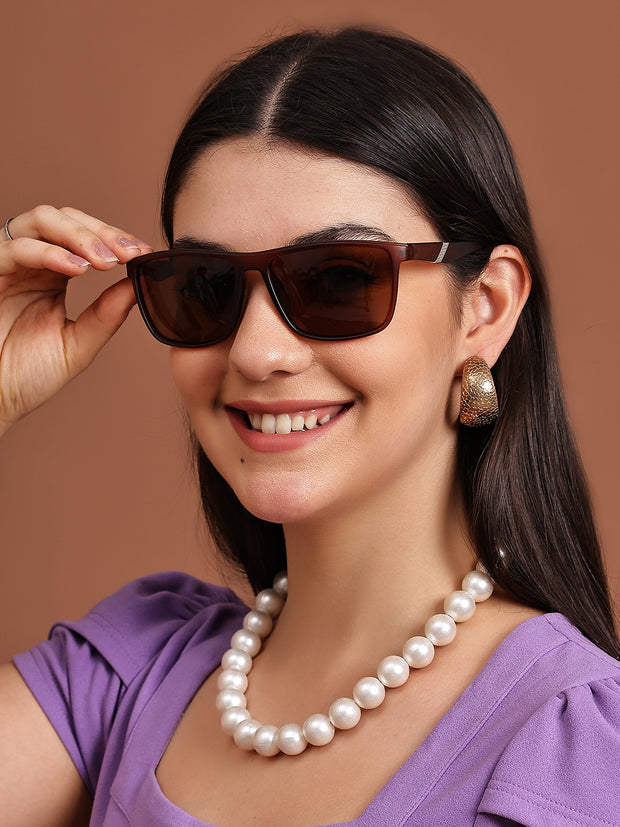 Brown Tinted Rectangular UV-Protected Sunglasses for Men & Women