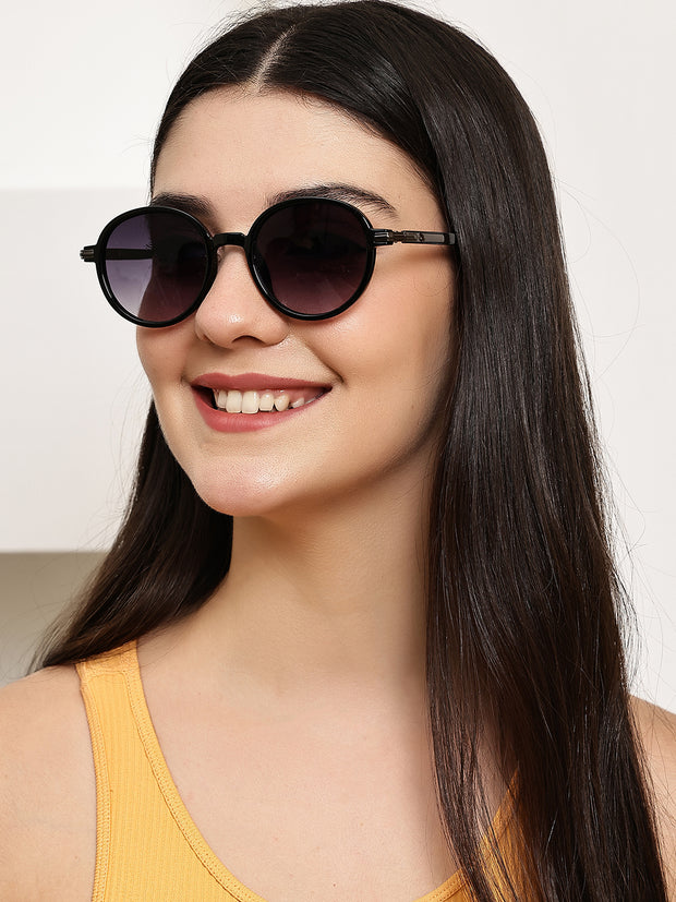Unisex Black Round Sunglasses with UV Protection