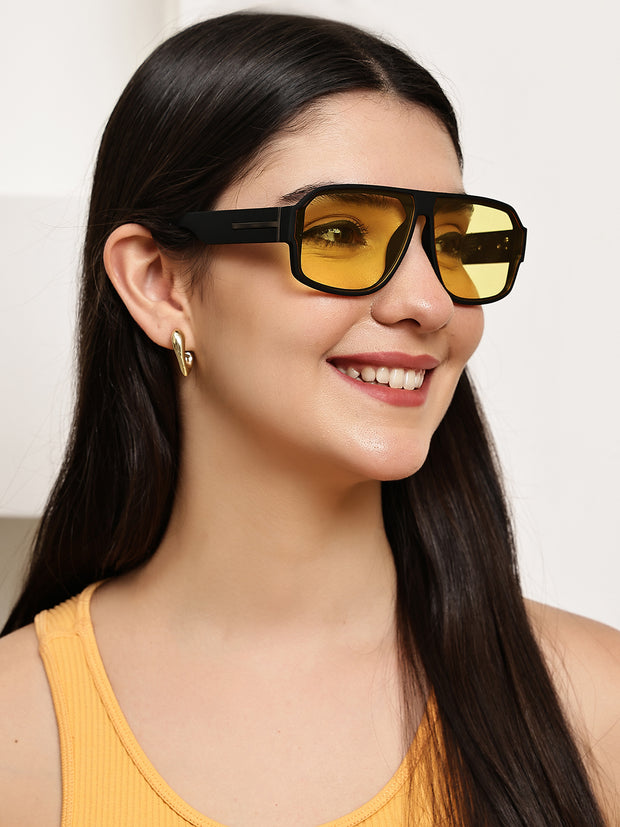 Unisex Yellow Square Sunglasses with UV Protection