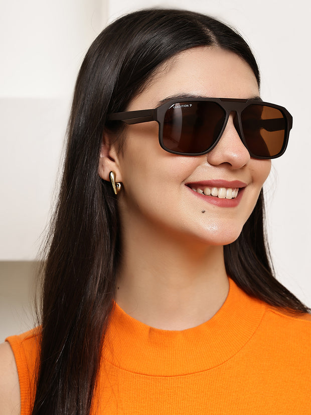 Brown Aviator Square Polarized Sunglasses for Men & Women