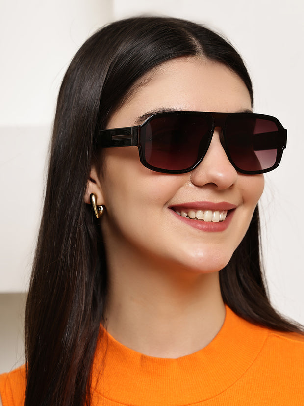 Unisex Brown Square Sunglasses with UV Protection