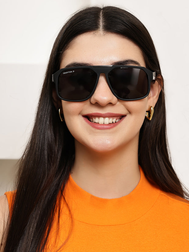 Black Aviator Square Polarized Sunglasses for Men & Women