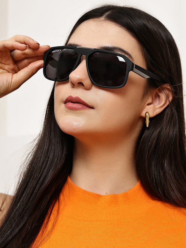Black Aviator Square Polarized Sunglasses for Men & Women