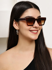 Brown Square Sunglasses With UV Lenses For Unisex