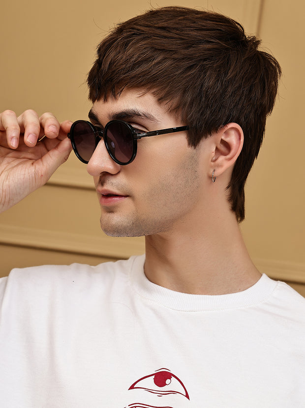 Unisex Brown Round Sunglasses with UV Protection