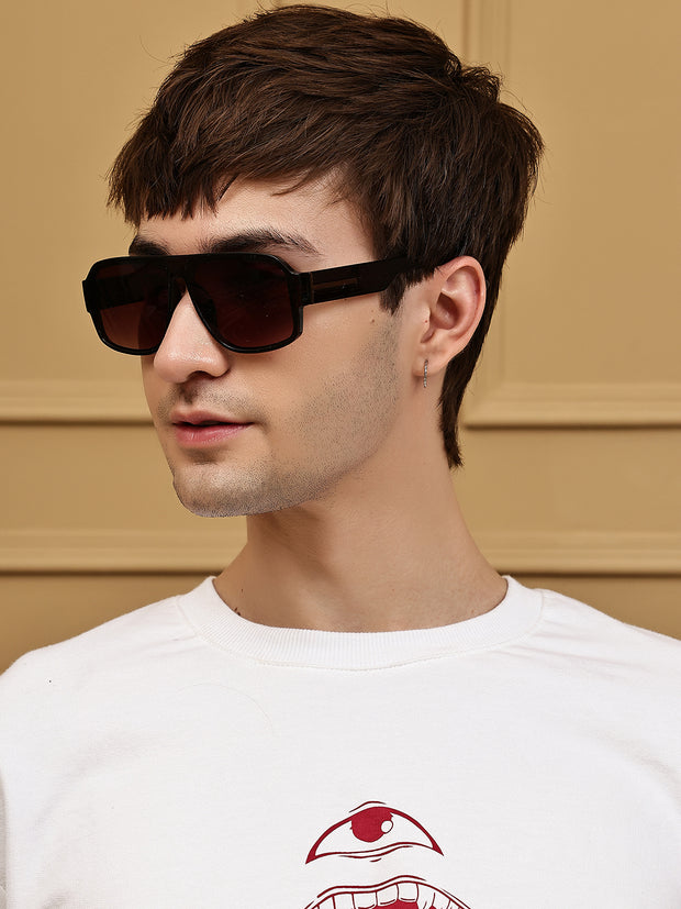Unisex Brown Square Sunglasses with UV Protection